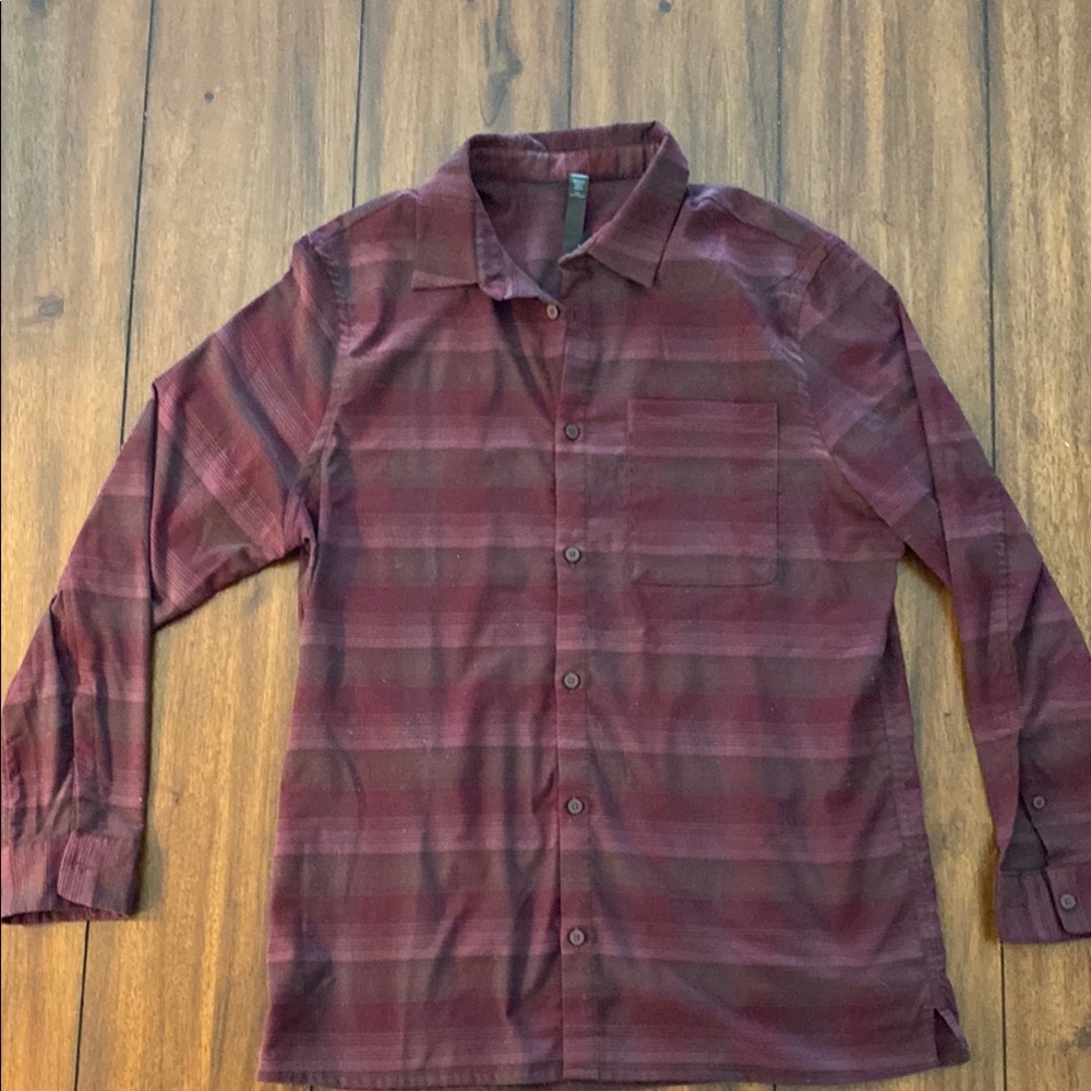 Men's Lululemon Striped Shirt flannel red burgundy pattern long sleeve button up